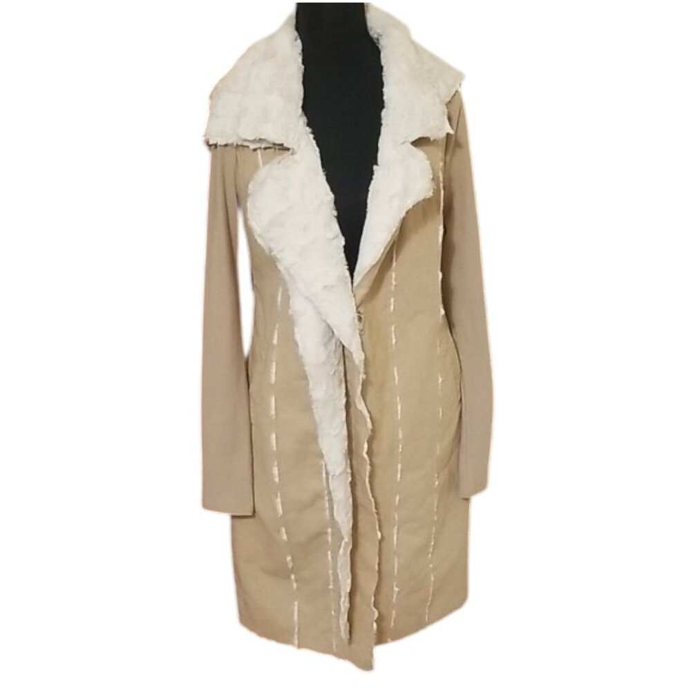 Altar'd State Y2K Hooded Faux Shearling Long Warm Jacket Classic Neutral Coat M